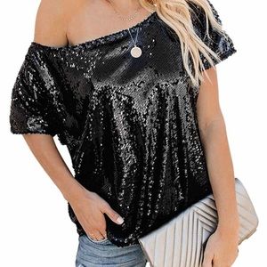 Off One Shoulder Sequined Top